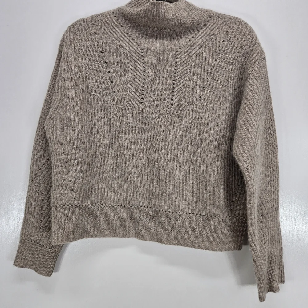 AQUA  100% cashmere‎ Novelty Stitch Mock Neck Pull Over Sweater XS Soft Beige